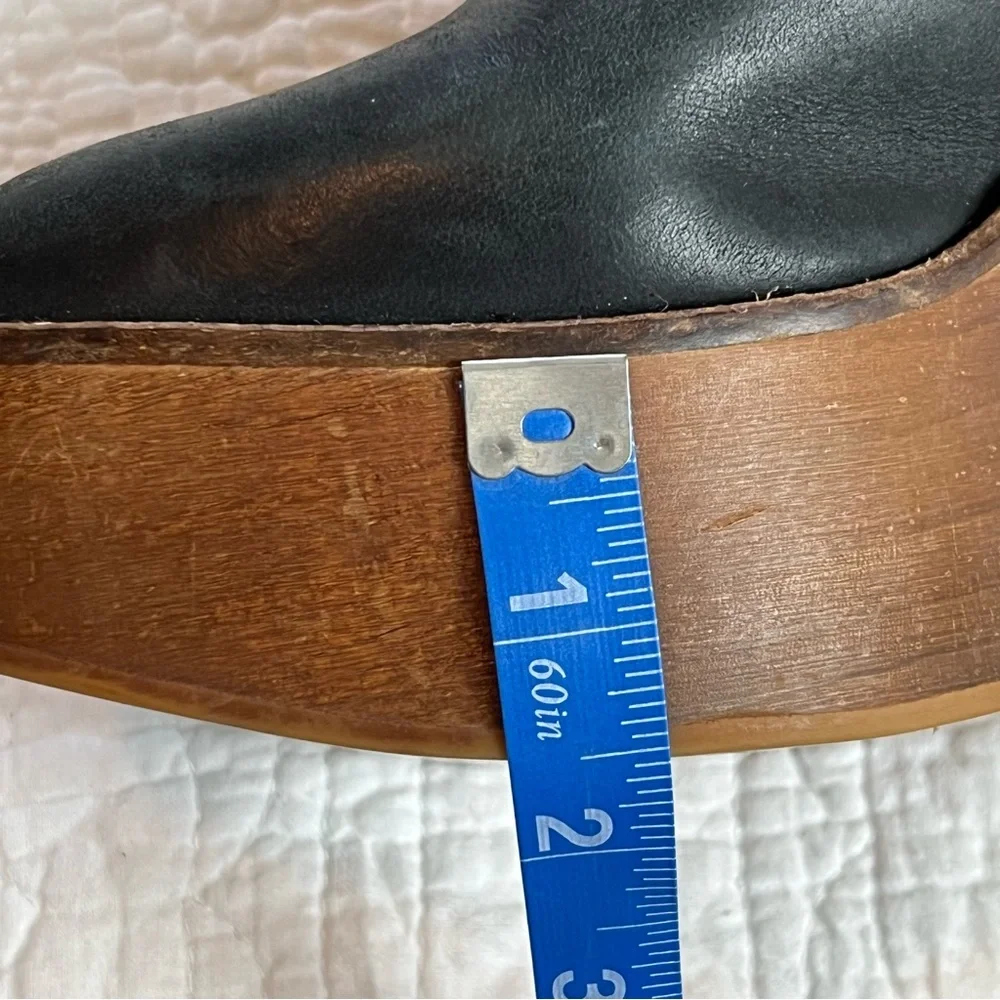 Free People Black Leather Platform Mule Clogs with Wood Heel